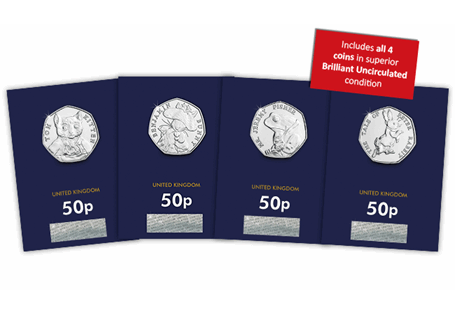 This complete set of 2017 Beatrix Potter 50p coins have been protectively encapsulated and Certified as superior Brilliant Uncirculated quality and presented in a customised collector page.