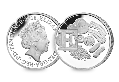 This Silver 10p has been struck by The Royal Mint to celebrate Great Britain. It features the letter 'E' and represents English Breakfast. This 10p comes presented in an acrylic block.