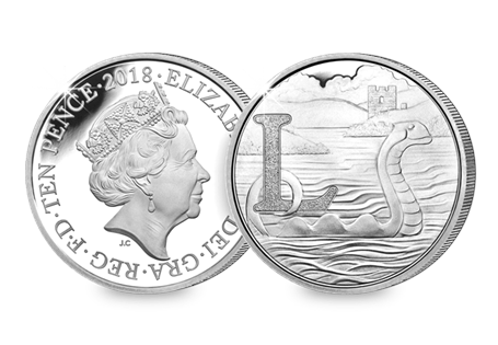This Silver 10p has been struck by The Royal Mint to celebrate Great Britain. It features the letter 'L' and represents the Loch Ness Monster. This 10p comes presented in an acrylic block.
