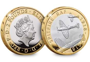 UK 2018 RAF 100Th Spitfire Silver Proof Two Pound Coin Obverse Reverse