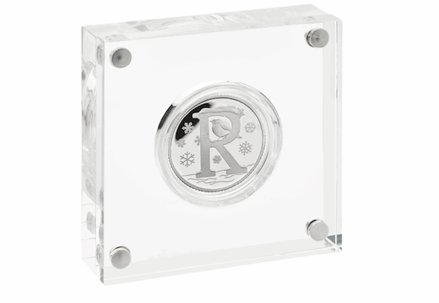 UK 'R' Silver Proof 10p in Acrylic Slab
