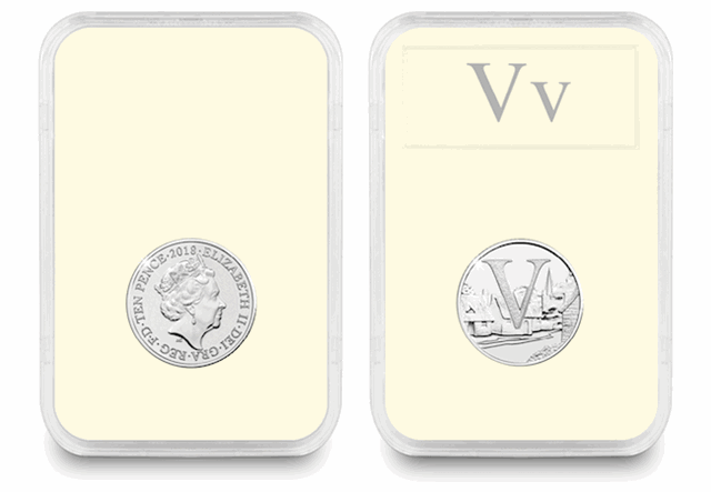 UK 'V' Uncirculated 10p in Encapsulated Slab Obverse and Reverse
