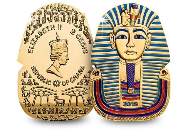 2018 Ancient Egypt Tutankhamun Gold Plated Coin Obverse Reverse