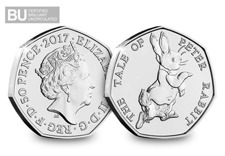 This Brilliant Uncirculated 50p features the design by Emma Noble of Peter Rabbit. This 50p has been protectively encapsulated and Certifiedas superior Brilliant Uncirculated quality.