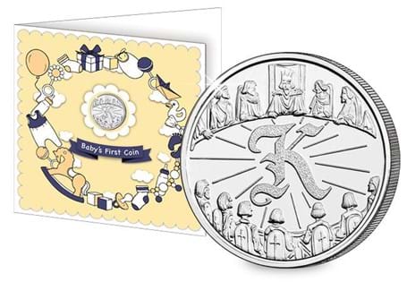 This 10p coin has been issued by The Royal Mint to celebrate Great Britain. It features the letter 'A' and represents the Angel of the North. Presented in a 'Baby's First Coin' card with envelope.
