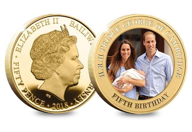 Prince George Fifth Birthday Guernsey Gold Plated Five Coin Set both sides