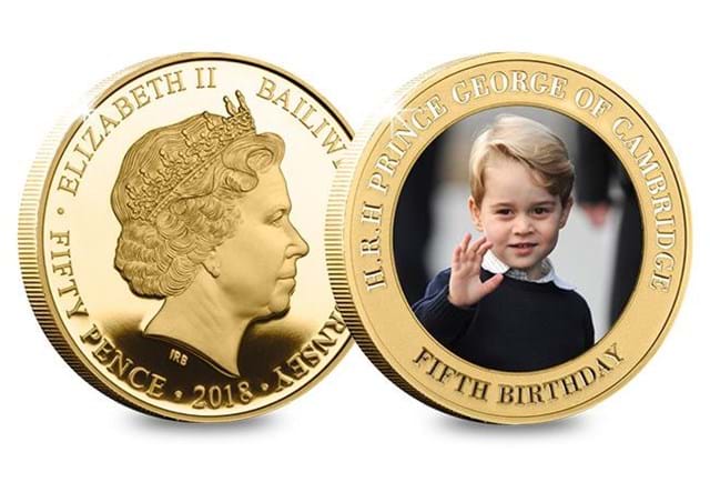 Prince George Fifth Birthday Guernsey Gold Plated Five Coin Set both sides (2)