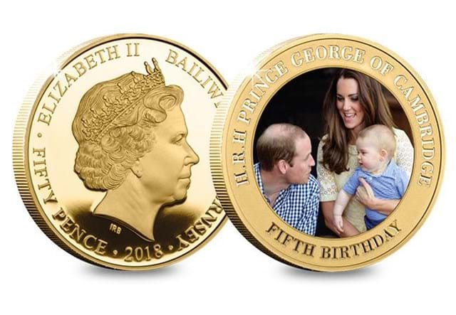Prince George Fifth Birthday Guernsey Gold Plated Five Coin Set  both sides