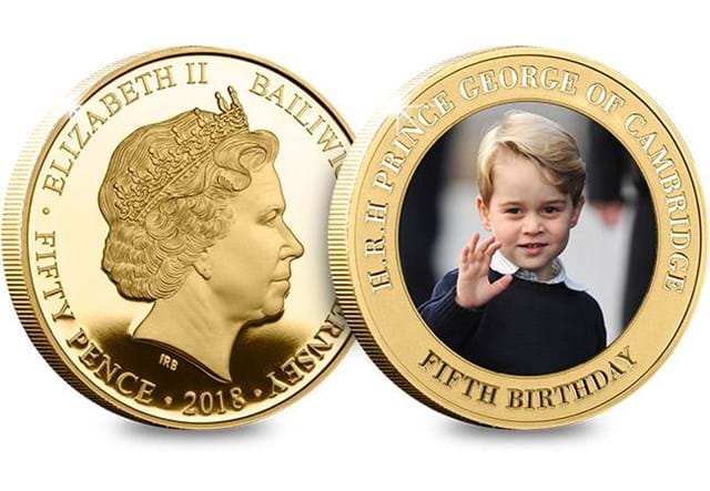 Prince George Fifth Birthday Gold Plated Photographic Coin Obverse Reverse