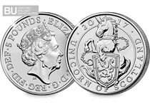 The Unicorn of Scotland is a traditional symbol of strength and beauty. This £5 coin has been protectively encapsulated and certified as Brilliant Uncirculated quality.