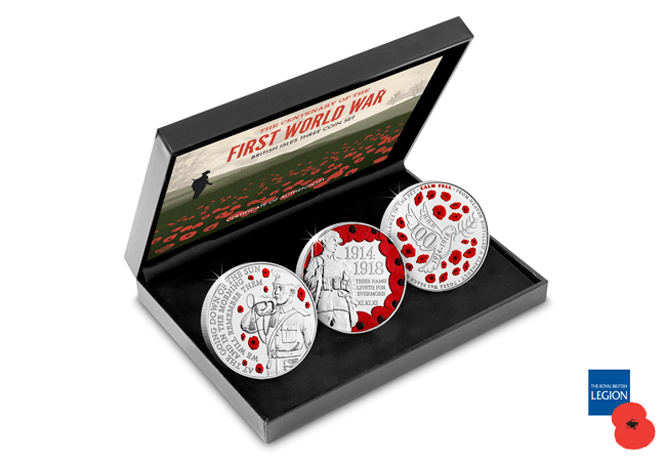 Wwi Armistice 100Th 3 Coin Set Cuni Box
