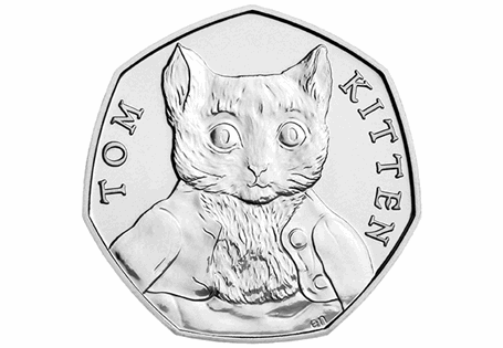 This 50p was issued by The Royal Mint as part of the second series of 50p coins to celebrate the life work of Beatrix Potter. This coin features the design by Emma Noble of Tom Kitten.