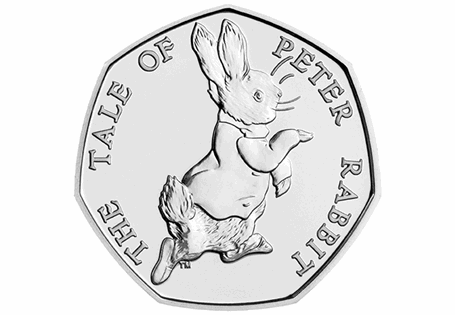 This 50p was issued by The Royal Mint as part of the second series of 50p coins to celebrate the life work of Beatrix Potter. This coin features the design by Emma Noble of Peter Rabbit.