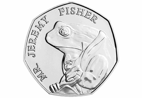 This 50p was issued by The Royal Mint as part of the second series of 50p coins to celebrate the life work of Beatrix Potter. This coin features the design by Emma Noble of Jeremy Fisher.