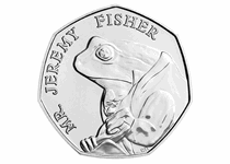 This 50p was issued by The Royal Mint as part of the second series of 50p coins to celebrate the life work of Beatrix Potter. This coin features the design by Emma Noble of Jeremy Fisher.