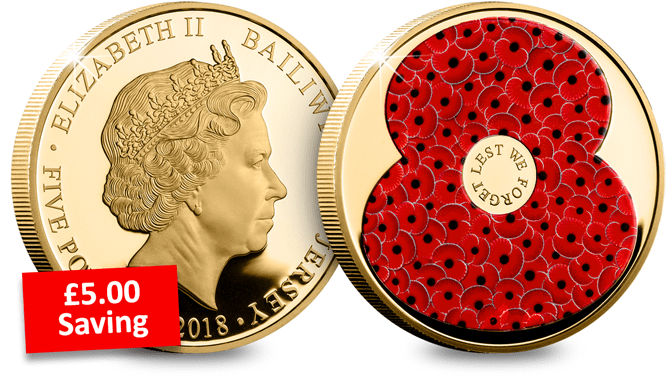 Rbl 2018 Poppy 5 Proof Coin Obverse Reverse With Saving
