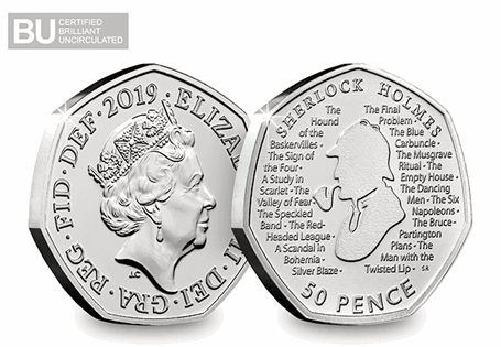 This 50p was issued in 2019 to celebrate the 160th Anniversary of the birth of Sir Arthur Conan, the renowned author of Sherlock Holmes. This 50p is in Brilliant Uncirculated quality. 