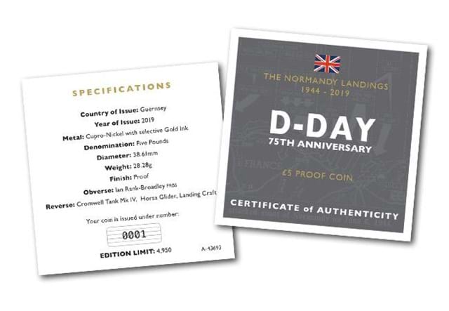 D Day 75Th Cuni Proof Five Pound Coin Cert