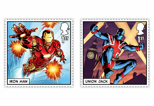MARVEL Comics Stamps - Framed Edition Iron man and  Union Jack stamps