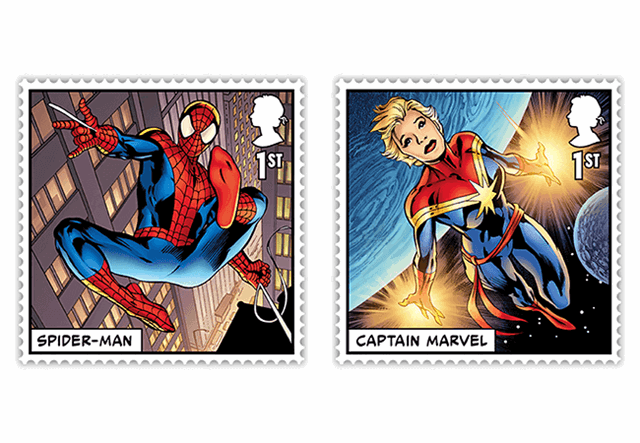 MARVEL Comics Stamps - Framed Edition Spider-Man and Captain Marvel stamps