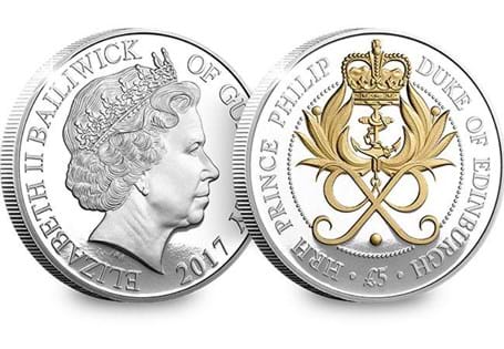 This five pound coin has been struck by Guernsey in 2017 to commemorate the 70 years of service that Prince Philip the Duke of Edinburgh has devoted to our Queen, before retiring from public duties