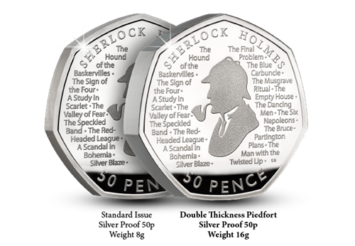 Sherlock Holmes Silver Proof Piedfort 50p Coin Comparison