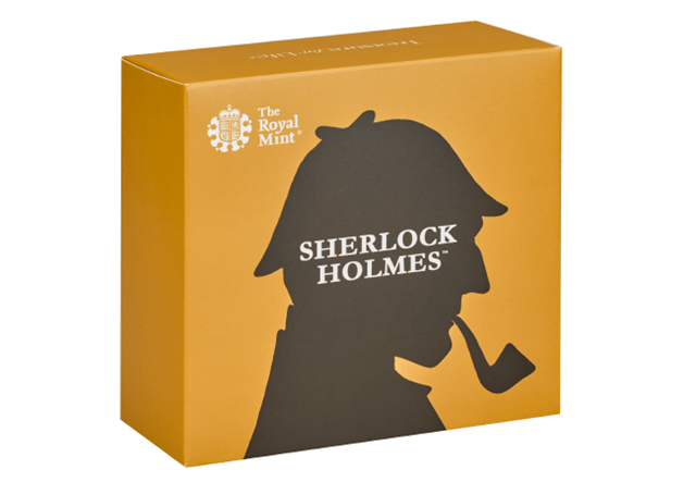 Sherlock Holmes Silver Proof Piedfort 50p Coin Outer Packaging of Box