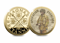 To mark the 75th Anniversary of D-Day the commemorative features a 6th Airborne Division Paratrooper with the official Limited Edition Commemorative Ingot logo and is gold plated. Edition Limit: 9,995