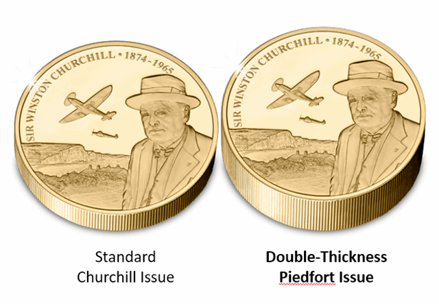 Winston Churchill Gold-Plated Piedfort Size Comparison
