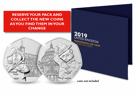 The 2019 Paddington™ Bear 50p Collecting Pack has space to fit two Paddington™ Bear 50p coins as they are found in your change and it includes the specifications for each coin.