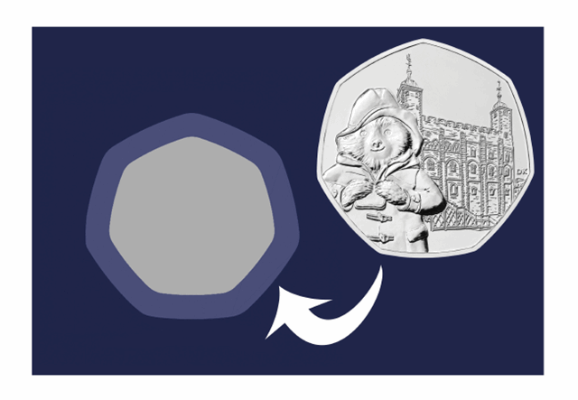 Space showing where to fit  Paddington Bear 50p in your pack