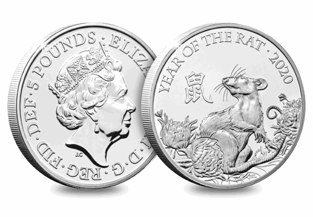 Chinese Year of the Rat £5 BU Coin Obverse and Reverse