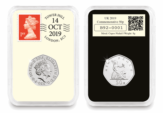 2019 Commemorative 50p Obverse and Reverse in Everslab