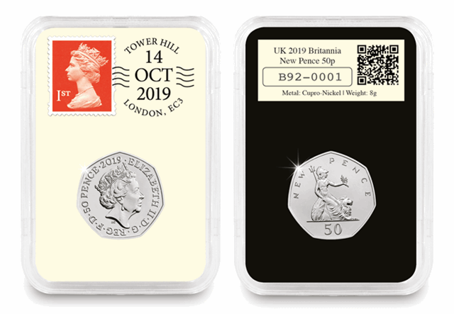 2019 Britannia New Pence 50p Obverse and Reverse in Everslab