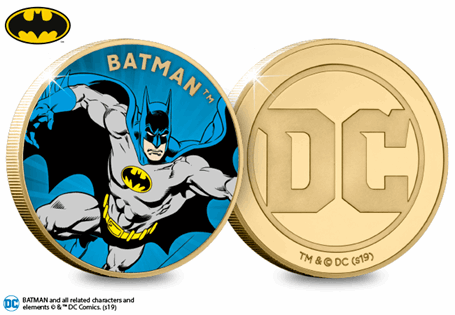 The Official DC Batman Gold-Plated Commemorative features a full colour image of the vintage Super Hero. The obverse features the Official DC Comics logo. It has been plated in 24 Carat Gold.