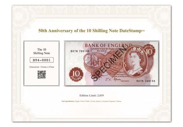 10 Shilling Note 50th Anniversary Datestamp Front
