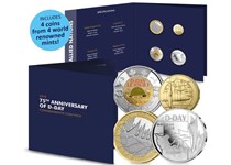 This 2019 coin pack has been issued to commemorate the 75th
Anniversary of D-Day. It features 4 coins, each from an allied nation from The Second World War; UK, Australia, Canada and Belgium.