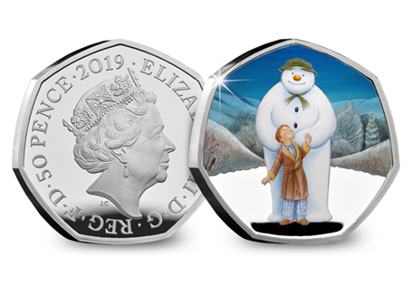 The Royal Mint 50p features a full colour image of The Snowman. Struck from .925 Sterling Silver to a proof finish. Presented in official Royal Mint presentation block with certificate. EL 25,000