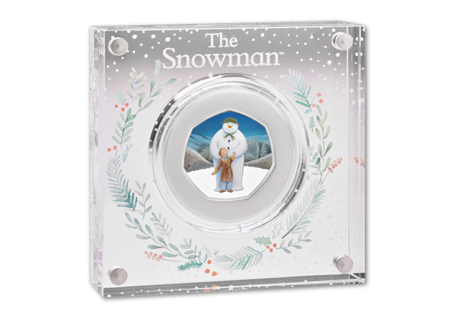 Snowman Silver Proof 50p in Perspex