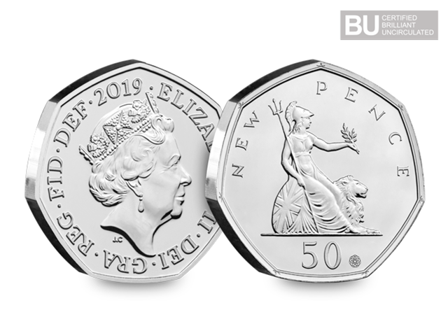 2019 Britannia Coin Reverse and Obverse with BU logo