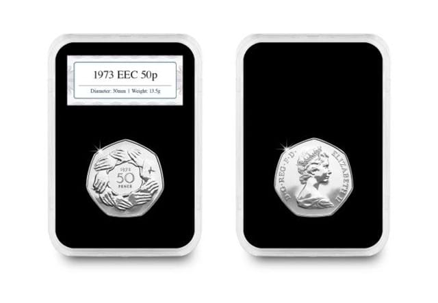 The Brexit 50p Pair 1973 Reverse and Obverse in capsule