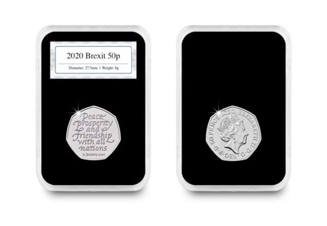 The Brexit 50p Pair 2020 Reverse and Obverse in capsule