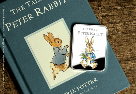 The Official Peter Rabbit™ Commemorative features a full colour image of a mischievous young Peter Rabbit. The obverse features the Peter Rabbit logo.