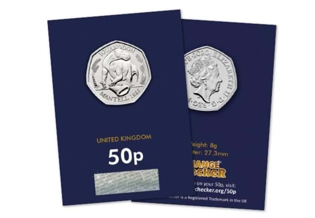 2020 Iguanodon BU 50p Reverse and Obverse in Changer Checker packaging