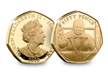 This coin commemorates the 75th anniversary of VE Day. The design features Winston Churchill in his famous V for Victory Stance along with the letter V for Victory. Struck from 22 carat gold.