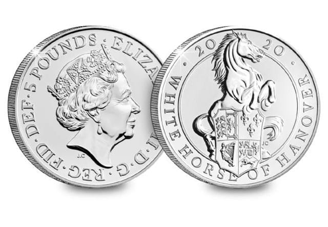 Queen's Beasts White Horse of Hanover BU 5 pound obverse and reverse