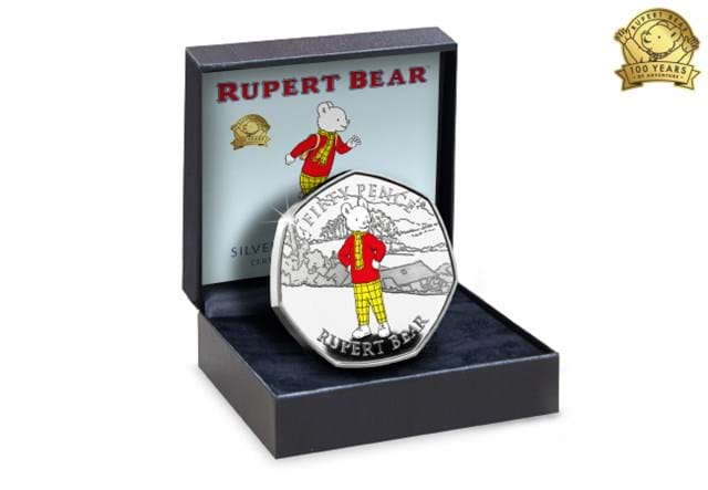 The Rupert Bear Silver Proof 50p Coin in display box