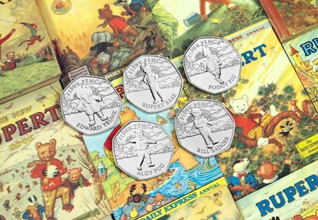 The Complete Rupert Bear BU 50p Collection with colourful background