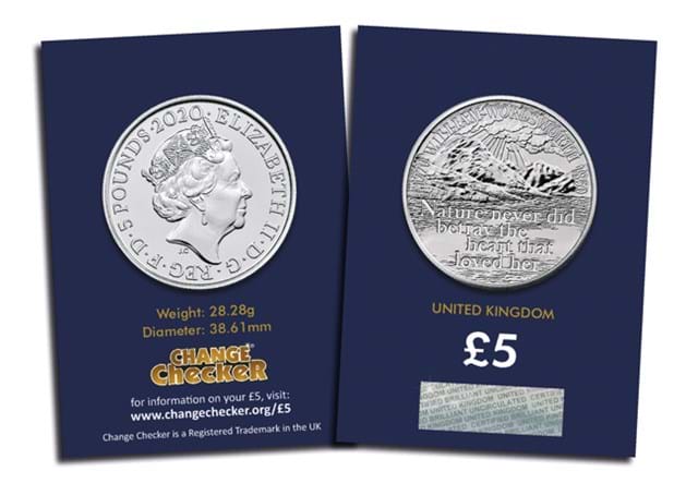 Wordsworth £5 Pound Coin Reverse and Obverse in Change Checker packaging