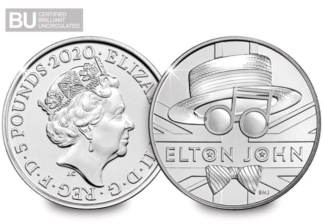 Elton John 5 Pound Coin obverse and reverse